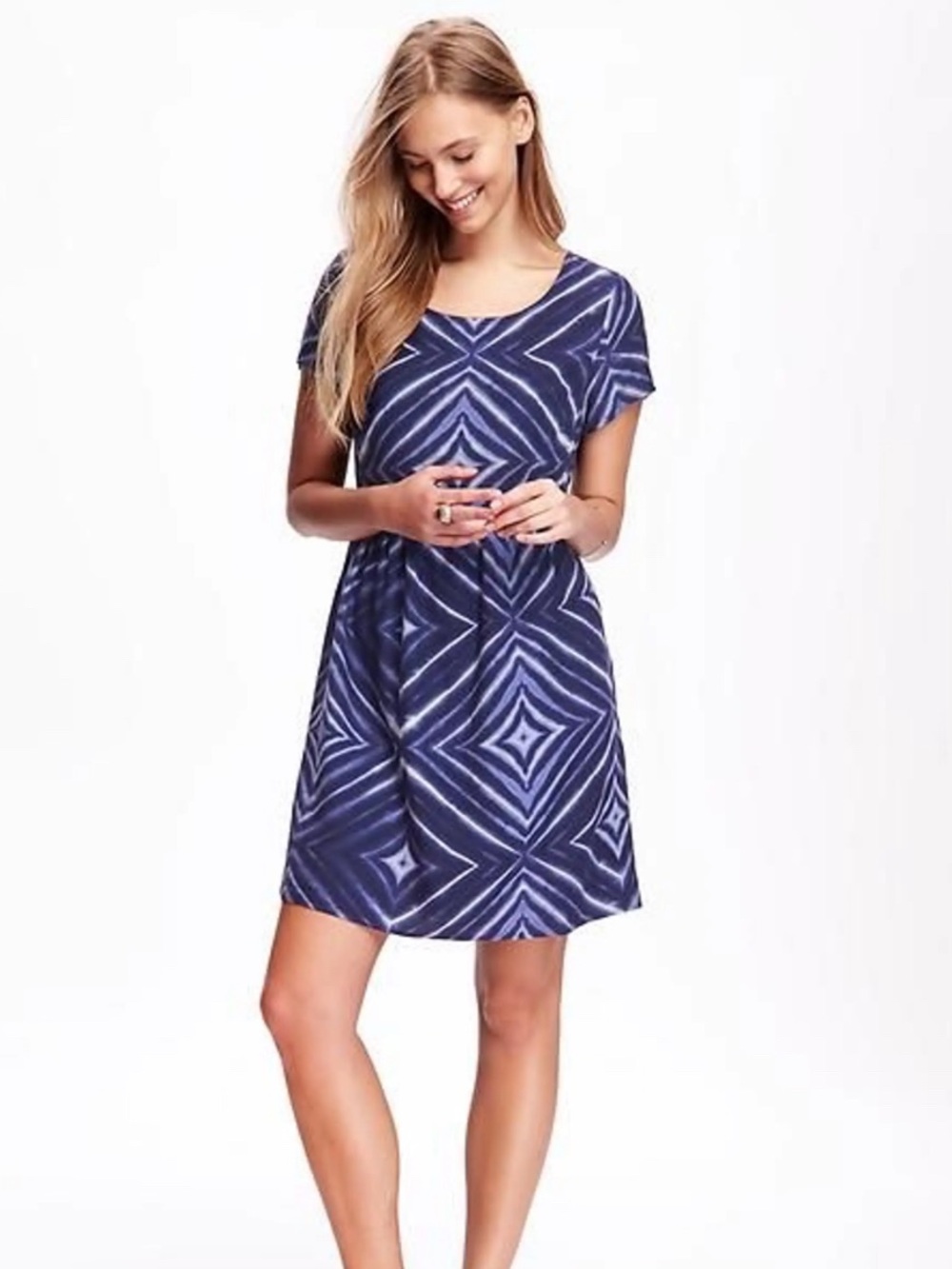 Old Navy Navy and White Geometric Tie-Dye Dress
